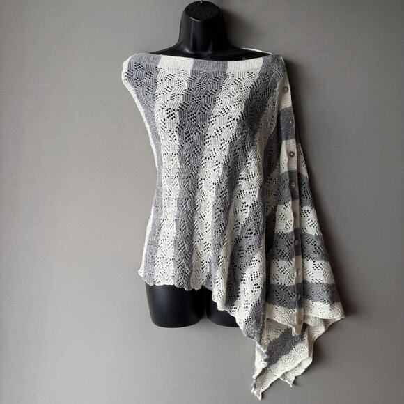 Anthropologie Moth sz One Size gray white striped poncho linen knit top NWOT - Picture 1 of 9